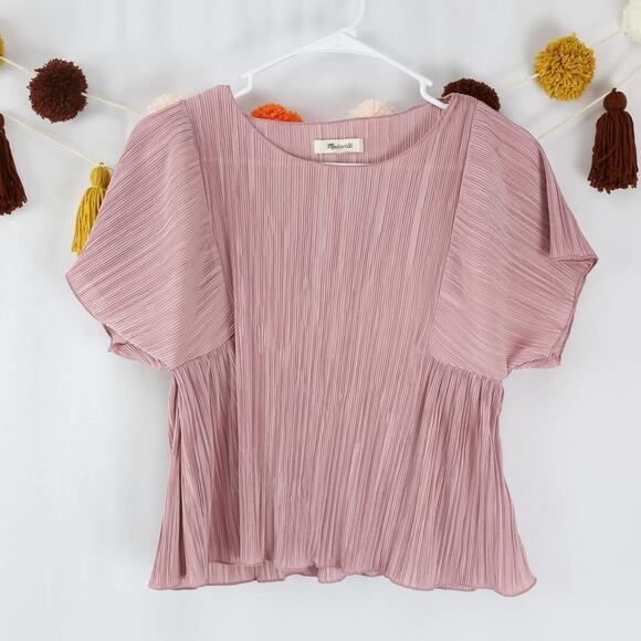 Madewell Texture & Thread Micropleat Top Vintage Mauve Short Sleeve Extra Small - Picture 2 of 4